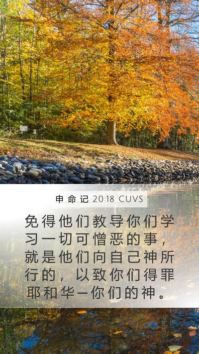 申 命 记 20:18 CUVS Mobile Phone Wallpaper - 免 得 他 们 教 导 你 们 学 习 一 切 - Mobile Bible Verse Wallpaper