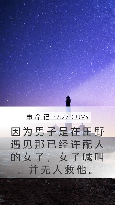 申 命 记 22:27 CUVS Mobile Phone Wallpaper - 因 为 男 子 是 在 田 野 遇 见 那 已 - Mobile Bible Verse Wallpaper