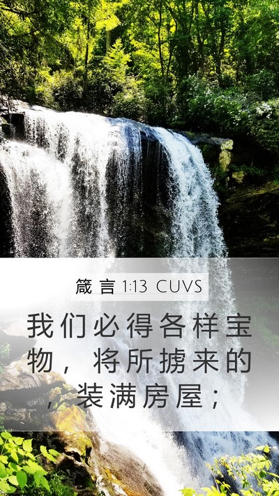 箴 言 1:13 CUVS Mobile Phone Wallpaper - 我 们 必 得 各 样 宝 物 ， 将 所 掳 - Mobile Bible Verse Wallpaper