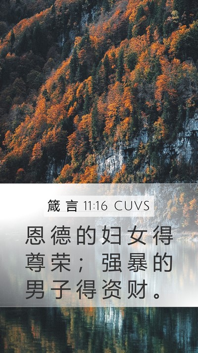 箴 言 11:16 CUVS Mobile Phone Wallpaper - 恩 德 的 妇 女 得 尊 荣 ； 强 暴 的 - Mobile Bible Verse Wallpaper