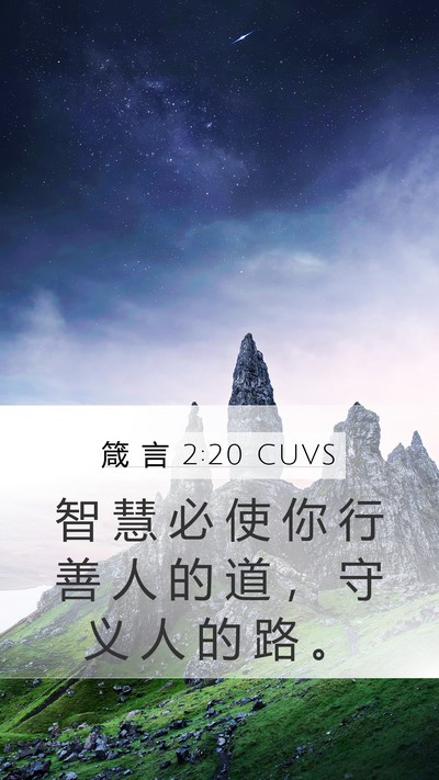 箴 言 2:20 CUVS Mobile Phone Wallpaper - 智 慧 必 使 你 行 善 人 的 道 ， 守 - Mobile Bible Verse Wallpaper