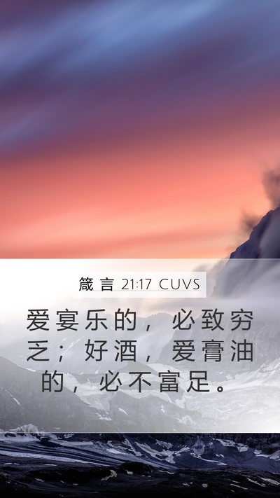 箴 言 21:17 CUVS Mobile Phone Wallpaper - 爱 宴 乐 的 ， 必 致 穷 乏 ； 好 酒 - Mobile Bible Verse Wallpaper