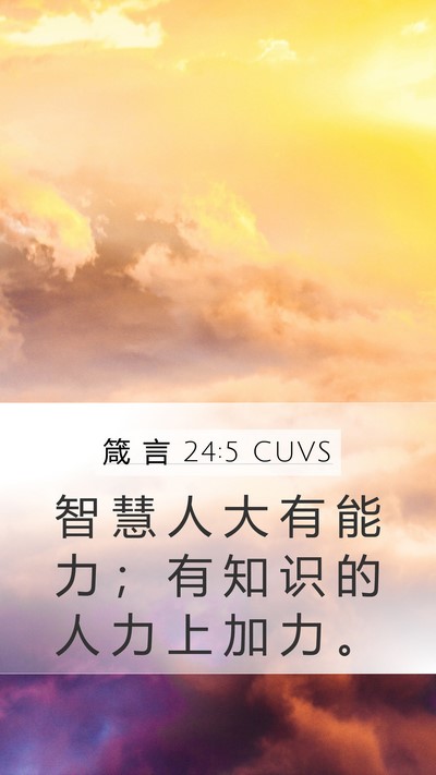 箴 言 24:5 CUVS Mobile Phone Wallpaper - 智 慧 人 大 有 能 力 ； 有 知 识 的 - Mobile Bible Verse Wallpaper