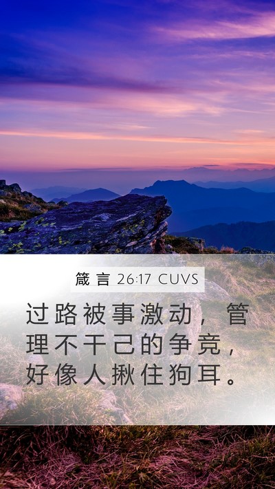 箴 言 26:17 CUVS Mobile Phone Wallpaper - 过 路 被 事 激 动 ， 管 理 不 干 己 - Mobile Bible Verse Wallpaper