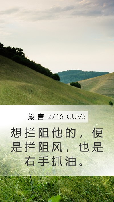 箴 言 27:16 CUVS Mobile Phone Wallpaper - 想 拦 阻 他 的 ， 便 是 拦 阻 风 ， - Mobile Bible Verse Wallpaper