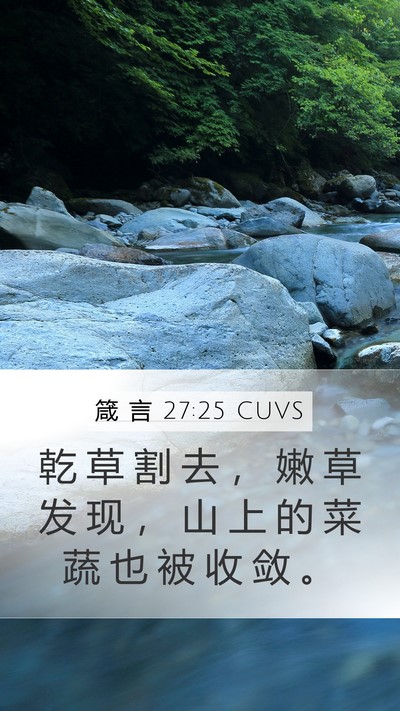 箴 言 27:25 CUVS Mobile Phone Wallpaper - 乾 草 割 去 ， 嫩 草 发 现 ， 山 上 - Mobile Bible Verse Wallpaper