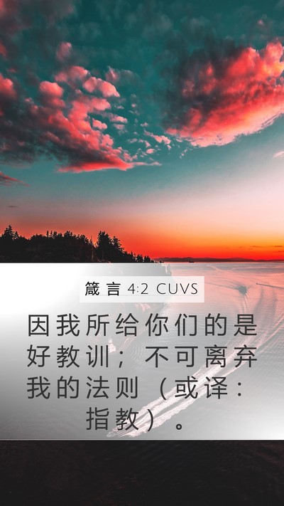 箴 言 4:2 CUVS Mobile Phone Wallpaper - 因 我 所 给 你 们 的 是 好 教 训 ； - Mobile Bible Verse Wallpaper