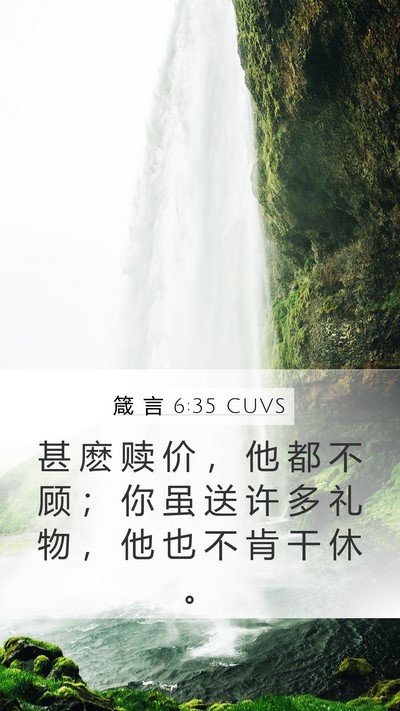 箴 言 6:35 CUVS Mobile Phone Wallpaper - 甚 麽 赎 价 ， 他 都 不 顾 ； 你 虽 - Mobile Bible Verse Wallpaper