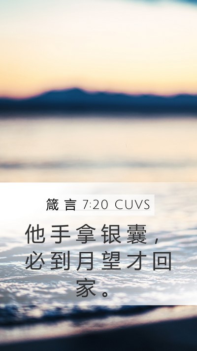 箴 言 7:20 CUVS Mobile Phone Wallpaper - 他 手 拿 银 囊 ， 必 到 月 望 才 回 - Mobile Bible Verse Wallpaper