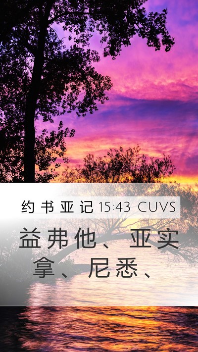 约 书 亚 记 15:43 CUVS Mobile Phone Wallpaper - 益 弗 他 、 亚 实 拿 、 尼 悉 - Mobile Bible Verse Wallpaper