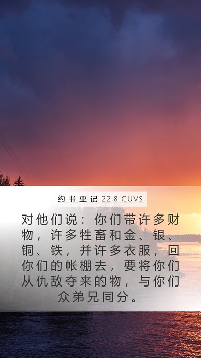 约 书 亚 记 22:8 CUVS Mobile Phone Wallpaper - 对 他 们 说 ： 你 们 带 许 多 财 物 - Mobile Bible Verse Wallpaper
