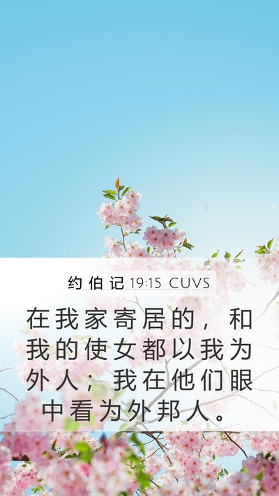 约 伯 记 19:15 CUVS Mobile Phone Wallpaper - 在 我 家 寄 居 的 ， 和 我 的 使 女 - Mobile Bible Verse Wallpaper