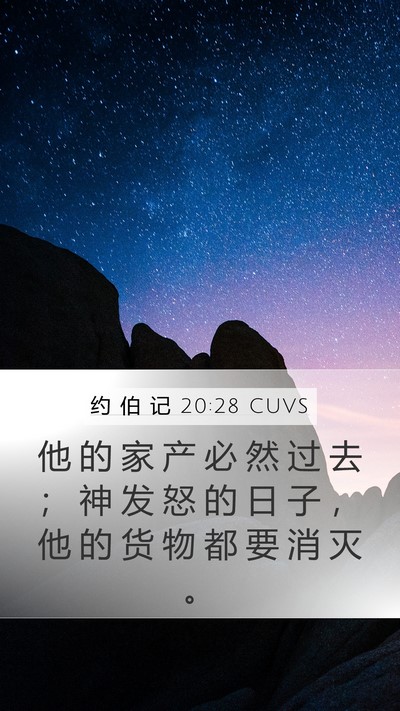 约 伯 记 20:28 CUVS Mobile Phone Wallpaper - 他 的 家 产 必 然 过 去 ； 神 发 怒 - Mobile Bible Verse Wallpaper