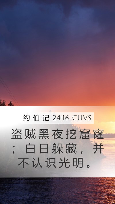 约 伯 记 24:16 CUVS Mobile Phone Wallpaper - 盗 贼 黑 夜 挖 窟 窿 ； 白 日 躲 藏 - Mobile Bible Verse Wallpaper
