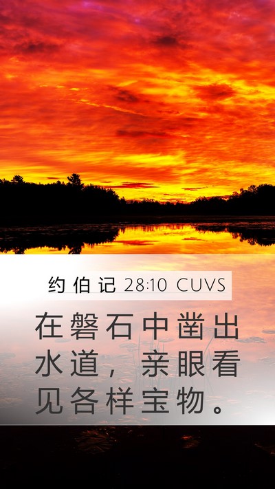 约 伯 记 28:10 CUVS Mobile Phone Wallpaper - 在 磐 石 中 凿 出 水 道 ， 亲 眼 看 - Mobile Bible Verse Wallpaper