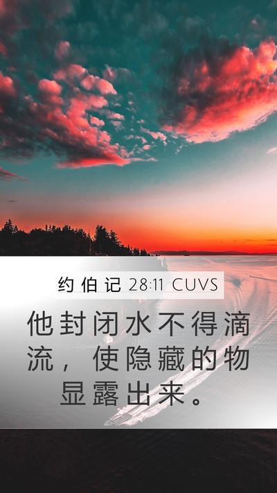 约 伯 记 28:11 CUVS Mobile Phone Wallpaper - 他 封 闭 水 不 得 滴 流 ， 使 隐 藏 - Mobile Bible Verse Wallpaper