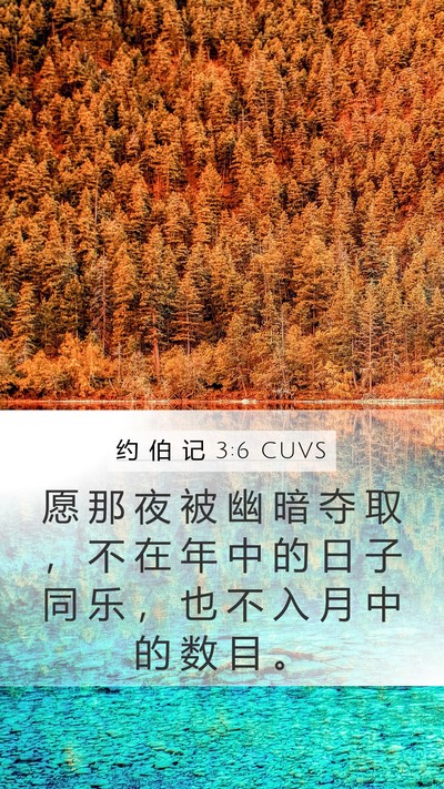 约 伯 记 3:6 CUVS Mobile Phone Wallpaper - 愿 那 夜 被 幽 暗 夺 取 ， 不 在 年 - Mobile Bible Verse Wallpaper