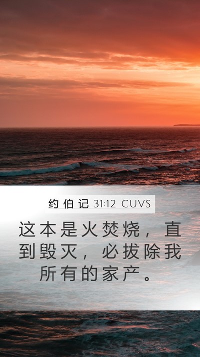 约 伯 记 31:12 CUVS Mobile Phone Wallpaper - 这 本 是 火 焚 烧 ， 直 到 毁 灭 ， - Mobile Bible Verse Wallpaper