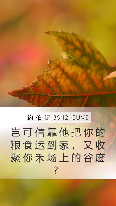 约 伯 记 39:12 CUVS Mobile Phone Wallpaper - 岂 可 信 靠 他 把 你 的 粮 食 运 到 - Mobile Bible Verse Wallpaper
