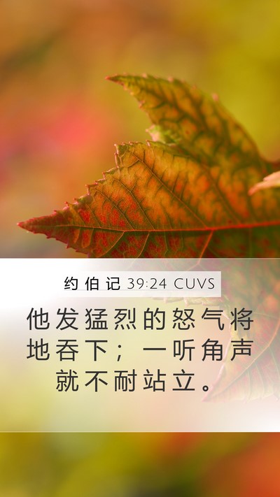 约 伯 记 39:24 CUVS Mobile Phone Wallpaper - 他 发 猛 烈 的 怒 气 将 地 吞 下 ； - Mobile Bible Verse Wallpaper