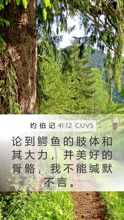 约 伯 记 41:12 CUVS Mobile Phone Wallpaper - 论 到 鳄 鱼 的 肢 体 和 其 大 力 ， - Mobile Bible Verse Wallpaper