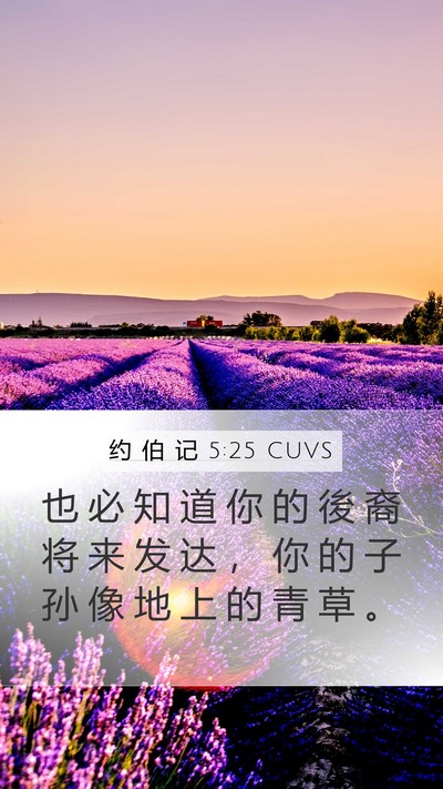约 伯 记 5:25 CUVS Mobile Phone Wallpaper - 也 必 知 道 你 的 後 裔 将 来 发 达 - Mobile Bible Verse Wallpaper