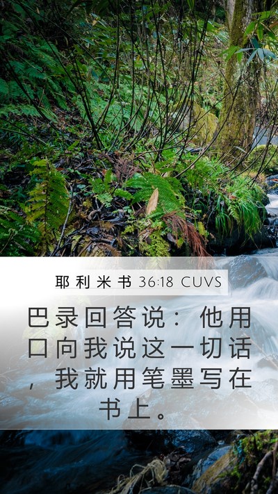 耶 利 米 书 36:18 CUVS Mobile Phone Wallpaper - 巴 录 回 答 说 ： 他 用 口 向 我 说 - Mobile Bible Verse Wallpaper