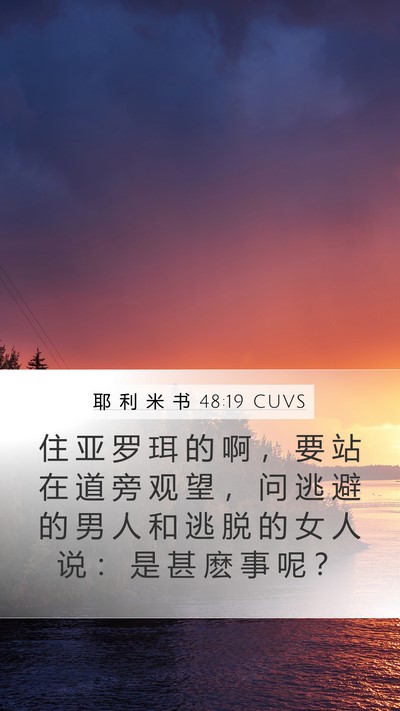 耶 利 米 书 48:19 CUVS Mobile Phone Wallpaper - 住 亚 罗 珥 的 啊 ， 要 站 在 道 旁 - Mobile Bible Verse Wallpaper