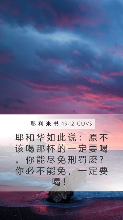 耶 利 米 书 49:12 CUVS Mobile Phone Wallpaper - 耶 和 华 如 此 说 ： 原 不 该 喝 那 - Mobile Bible Verse Wallpaper