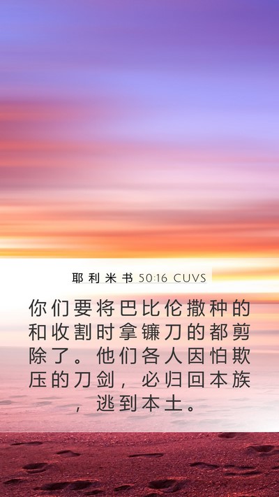 耶 利 米 书 50:16 CUVS Mobile Phone Wallpaper - 你 们 要 将 巴 比 伦 撒 种 的 和 收 - Mobile Bible Verse Wallpaper