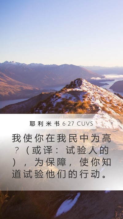耶 利 米 书 6:27 CUVS Mobile Phone Wallpaper - 我 使 你 在 我 民 中 为 高 ? （ 或 译 - Mobile Bible Verse Wallpaper