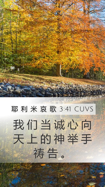 耶 利 米 哀 歌 3:41 CUVS Mobile Phone Wallpaper - 我 们 当 诚 心 向 天 上 的 神 举 手 - Mobile Bible Verse Wallpaper