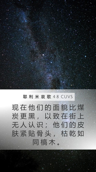 耶 利 米 哀 歌 4:8 CUVS Bible Verse Image