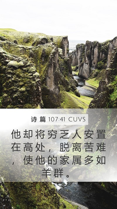 诗 篇 107:41 CUVS Bible Verse Image