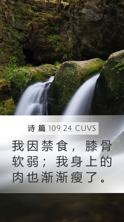 诗 篇 109:24 CUVS Mobile Phone Wallpaper - 我 因 禁 食 ， 膝 骨 软 弱 ； 我 身 - Mobile Bible Verse Wallpaper