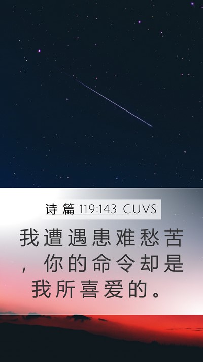 诗 篇 119:143 CUVS Mobile Phone Wallpaper - 我 遭 遇 患 难 愁 苦 ， 你 的 命 令 - Mobile Bible Verse Wallpaper