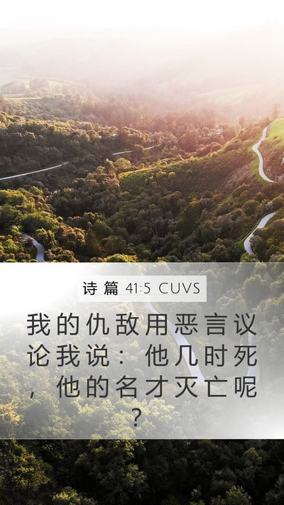 诗 篇 41:5 CUVS Mobile Phone Wallpaper - 我 的 仇 敌 用 恶 言 议 论 我 说 ： - Mobile Bible Verse Wallpaper