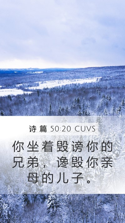 诗 篇 50:20 CUVS Mobile Phone Wallpaper - 你 坐 着 毁 谤 你 的 兄 弟 ， 谗 毁 - Mobile Bible Verse Wallpaper