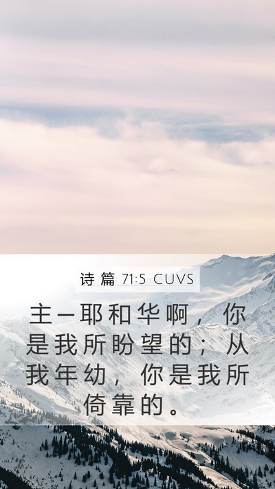 诗 篇 71:5 CUVS Mobile Phone Wallpaper - 主 ─ 耶 和 华 啊 ， 你 是 我 所 盼 - Mobile Bible Verse Wallpaper