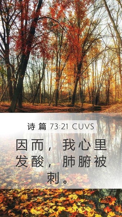 诗 篇 73:21 CUVS Mobile Phone Wallpaper - 因 而 ， 我 心 里 发 酸 ， 肺 腑 被 - Mobile Bible Verse Wallpaper