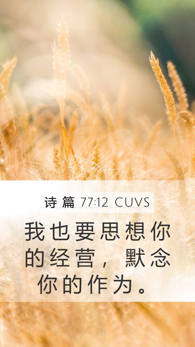诗 篇 77:12 CUVS Mobile Phone Wallpaper - 我 也 要 思 想 你 的 经 营 ， 默 念 - Mobile Bible Verse Wallpaper