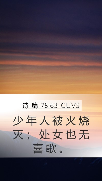 诗 篇 78:63 CUVS Mobile Phone Wallpaper - 少 年 人 被 火 烧 灭 ； 处 女 也 无 - Mobile Bible Verse Wallpaper