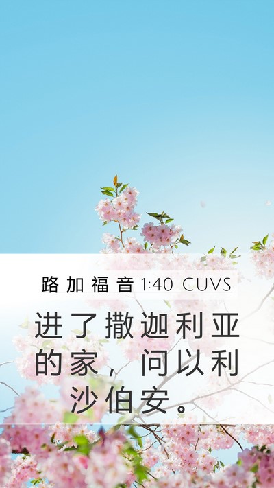 路 加 福 音 1:40 CUVS Mobile Phone Wallpaper - 进 了 撒 迦 利 亚 的 家 ， 问 以 利 - Mobile Bible Verse Wallpaper