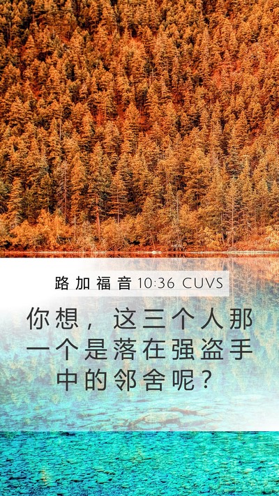 路 加 福 音 10:36 CUVS Mobile Phone Wallpaper - 你 想 ， 这 三 个 人 那 一 个 是 落 - Mobile Bible Verse Wallpaper