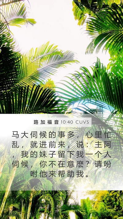 路 加 福 音 10:40 CUVS Bible Verse Image