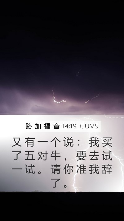 路 加 福 音 14:19 CUVS Mobile Phone Wallpaper - 又 有 一 个 说 ： 我 买 了 五 对 牛 - Mobile Bible Verse Wallpaper