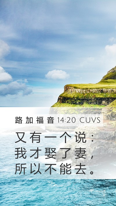 路 加 福 音 14:20 CUVS Mobile Phone Wallpaper - 又 有 一 个 说 ： 我 才 娶 了 妻 ， - Mobile Bible Verse Wallpaper