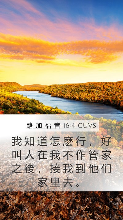 路 加 福 音 16:4 CUVS Mobile Phone Wallpaper - 我 知 道 怎 麽 行 ， 好 叫 人 在 我 - Mobile Bible Verse Wallpaper