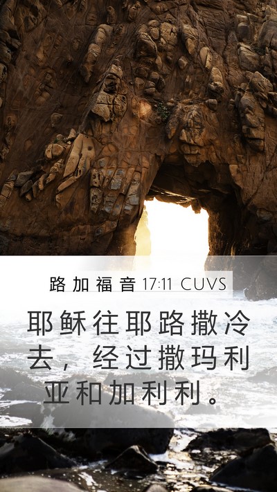 路 加 福 音 17:11 CUVS Mobile Phone Wallpaper - 耶 稣 往 耶 路 撒 冷 去 ， 经 过 撒 - Mobile Bible Verse Wallpaper