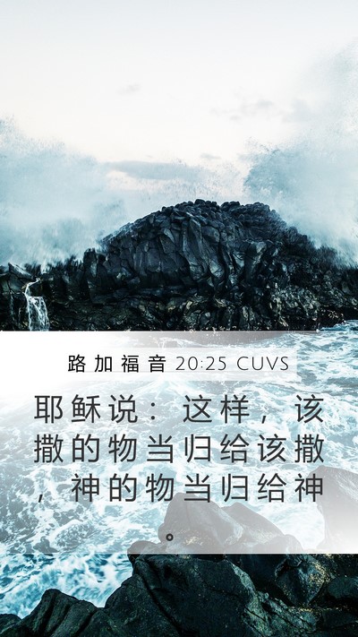 路 加 福 音 20:25 CUVS Mobile Phone Wallpaper - 耶 稣 说 ： 这 样 ， 该 撒 的 物 当 - Mobile Bible Verse Wallpaper